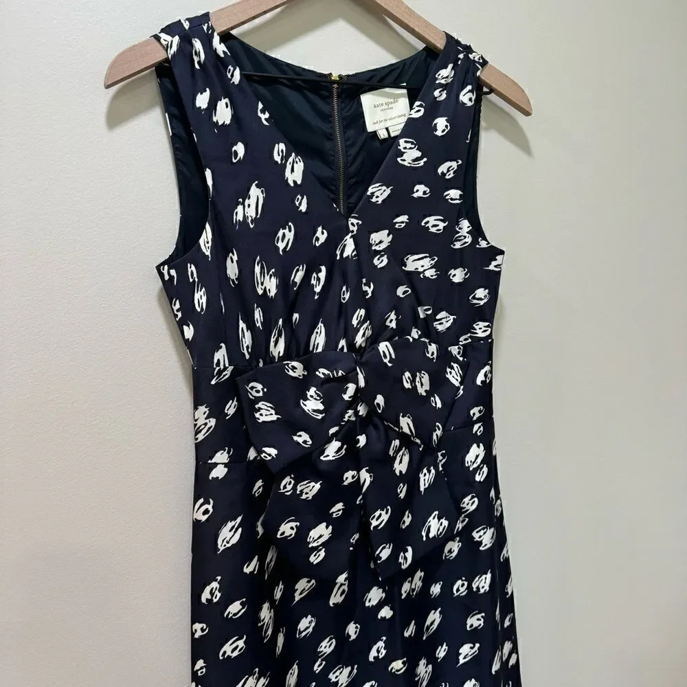 Kate Spade Blue & White 100% Silk Dress Bow Detail sz 4